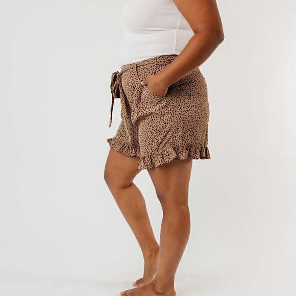 Mittoshop Taupe Leopard Ruffled Shorts Tied Waist - Picture 2 of 4